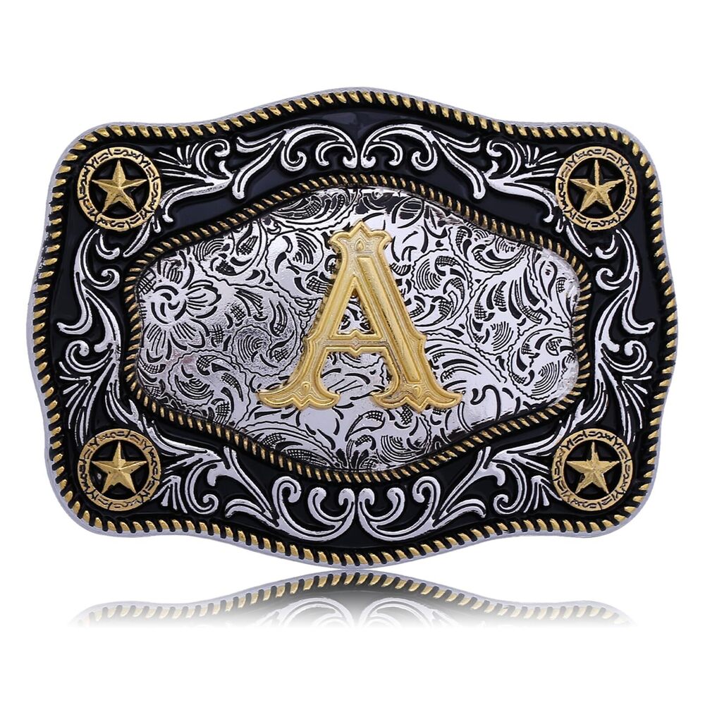 6636 Western Belt Buckle Initial Letters ABCDJMR to Z Large Gold Cowboy